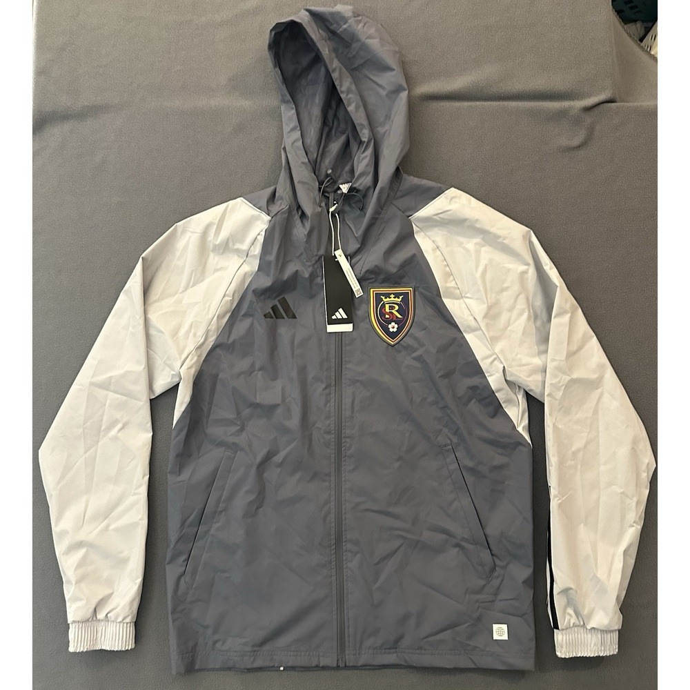 Adidas Real Salt Lake RSL MLS Men's Large Full Zip Hooded Windbreaker Jacket